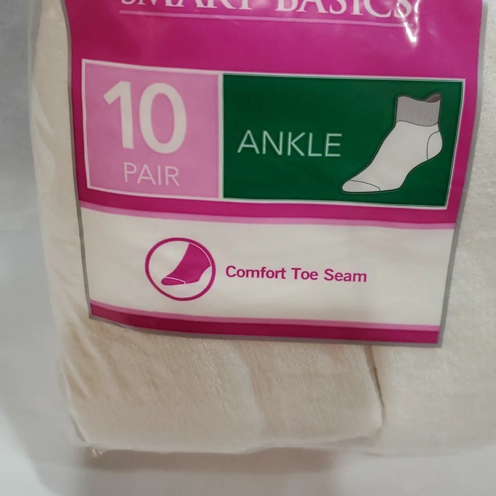Gildan smart basics ladies‎ white ankle socks 10pack fits size 4-10 shoe new